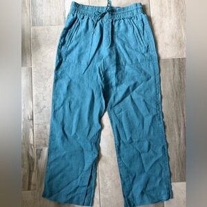 Athleta Retreat Linen High Rise Wide Leg Pant Teal Size 4   100% Linen